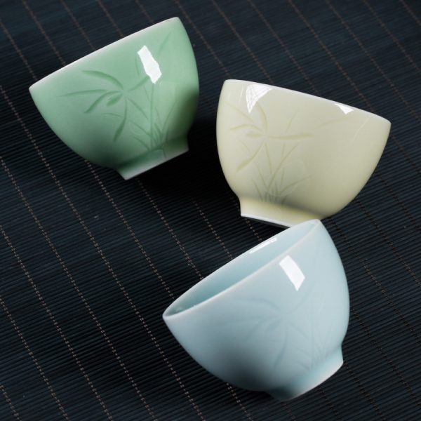 龙泉青瓷 品茗杯主人杯陶瓷功夫茶具喝茶杯 家用会客兰花单杯茶碗