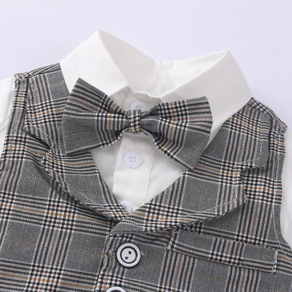 跨境夏季新款男宝宝绅士套装周岁礼服爬服马甲短裤领结多件套批发