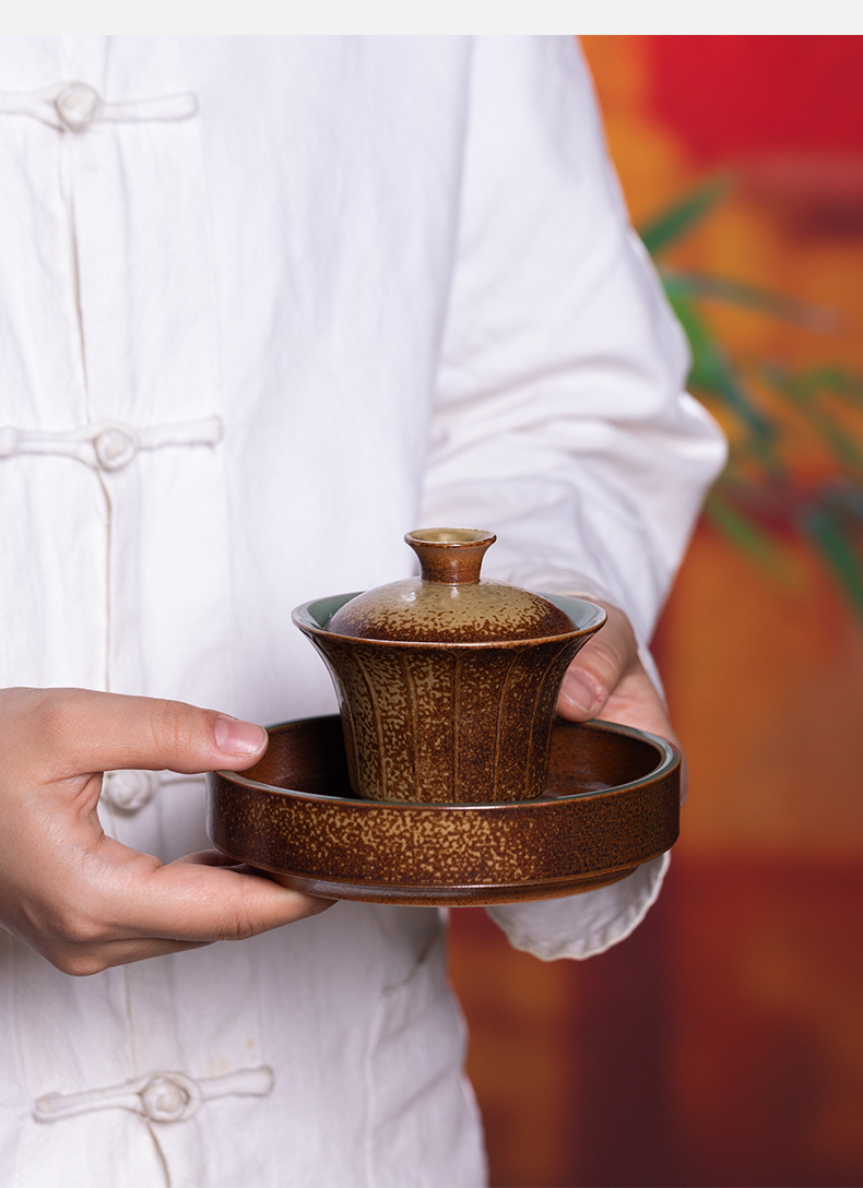 龙泉青瓷三才盖碗功夫茶具窑变灰釉手工高档单个不烫手泡茶敬茶碗