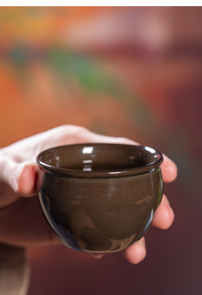 龙泉青瓷 创意手工风水缸主人杯单杯 陶瓷高档功夫茶具品茗杯茶碗