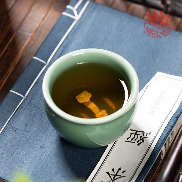 龙泉青瓷 创意纯手工主人杯单个 陶瓷如意风水缸品茗杯个人杯茶碗