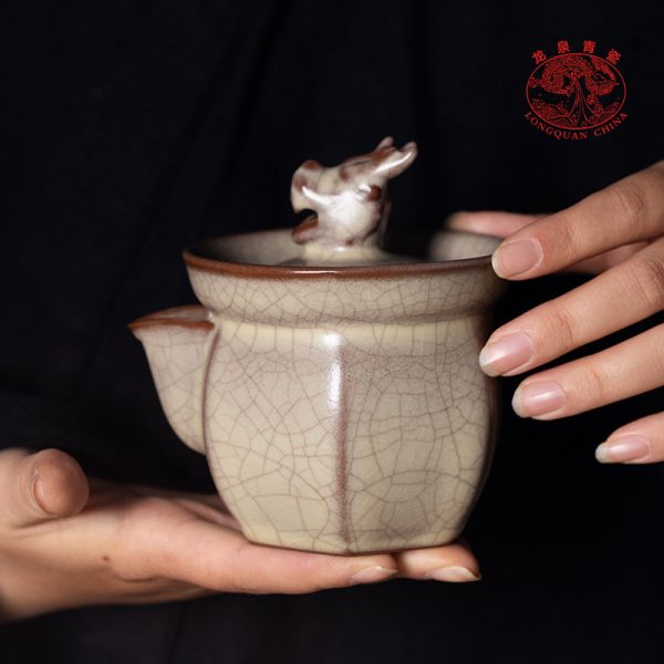 龙泉青瓷 创意传世哥窑手抓泡茶壶单壶 陶瓷高档功夫大号盖碗茶碗