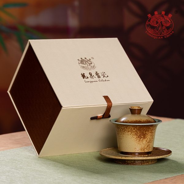 龙泉青瓷 三才盖碗窑变复古手工泡茶碗 陶瓷功夫茶具大号手抓茶碗