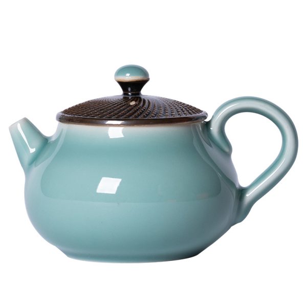 龙泉青瓷 创意手工跳刀茶壶单壶 陶瓷名家手作功夫茶具过滤泡茶壶