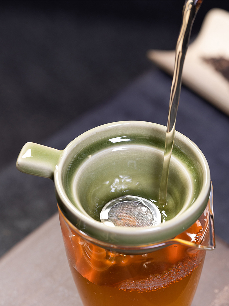 厂家直销 龙泉青瓷创意仿古茶漏茶托组合 陶瓷功夫茶滤茶托批发