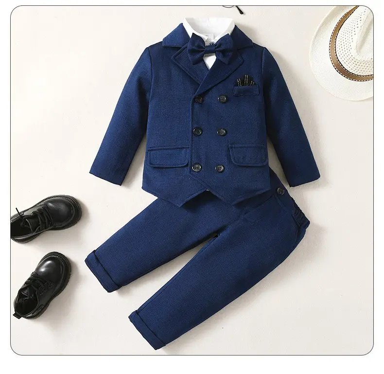跨境童装批发春秋长袖儿童衣服宝宝带马甲绅士礼服三件套男童套装