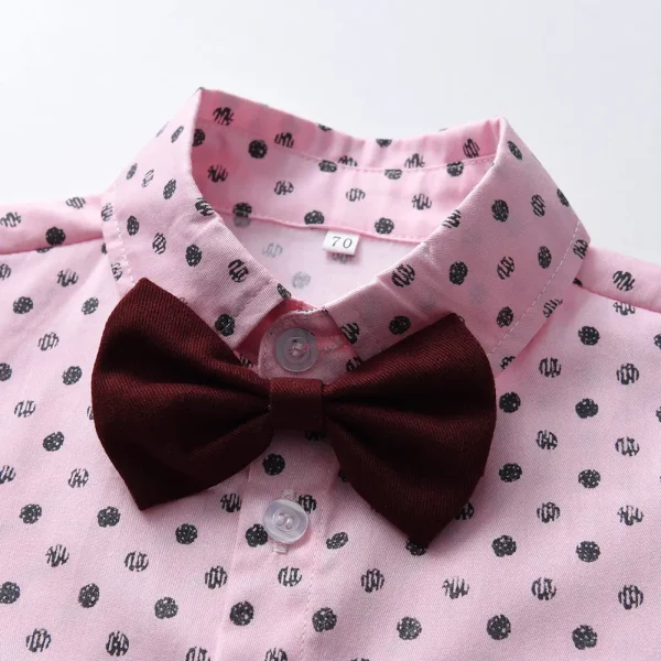 新品童装批发男童粉色短袖衬衫背带裤生日礼服一件代发儿童服装