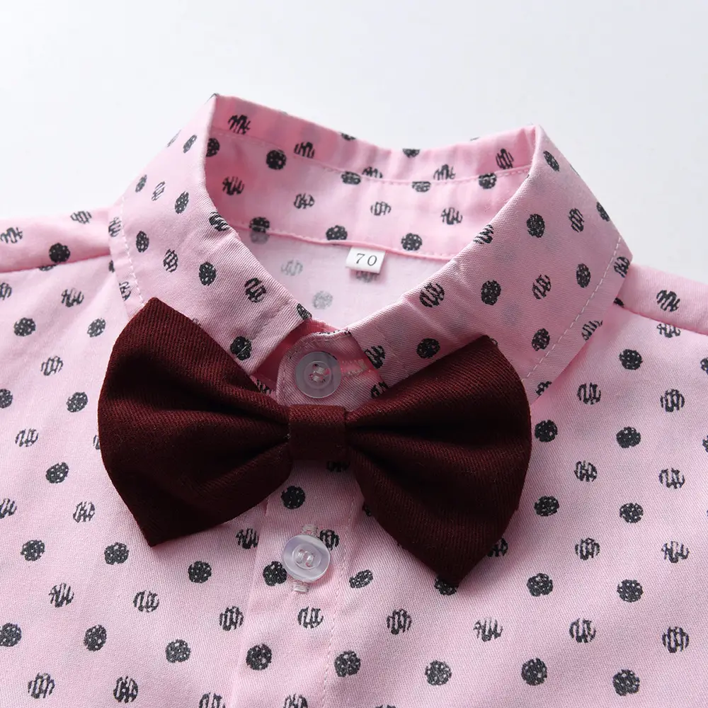 新品童装批发男童粉色短袖衬衫背带裤生日礼服一件代发儿童服装