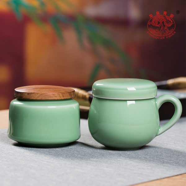 龙泉青瓷 带盖过滤茶水分离泡茶杯嘟嘟杯 陶瓷办公室马克杯茶叶罐