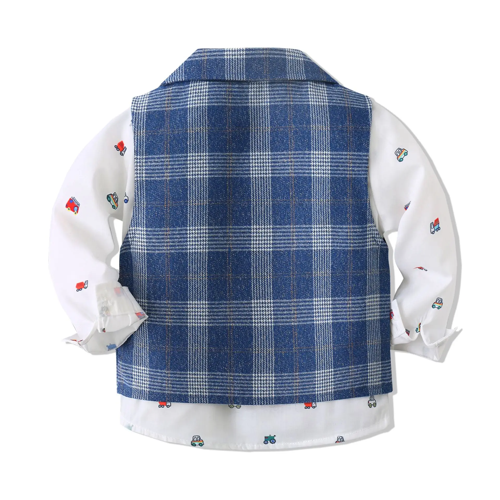 春秋新款男童绅士礼服套装长袖卡通小汽车衬衫西服儿童马甲三件套