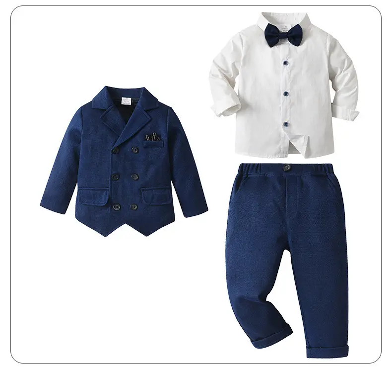 跨境童装批发春秋长袖儿童衣服宝宝带马甲绅士礼服三件套男童套装