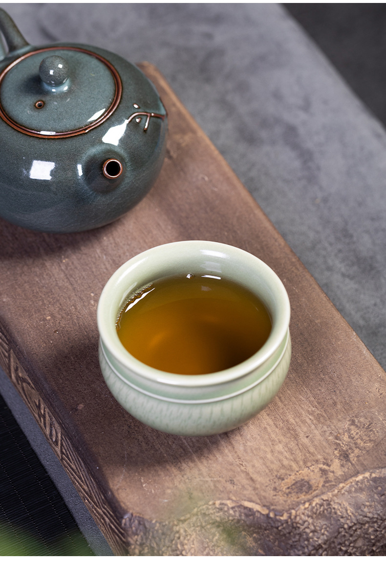 龙泉青瓷 创意秘色釉跳刀手工主人杯 陶瓷功夫茶具品茗杯茶碗茶盏