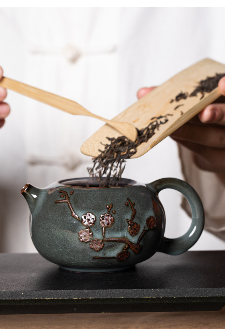 龙泉青瓷铁胎泡茶壶单壶中式手工西施壶陶瓷功夫茶具冰裂纹过滤壶