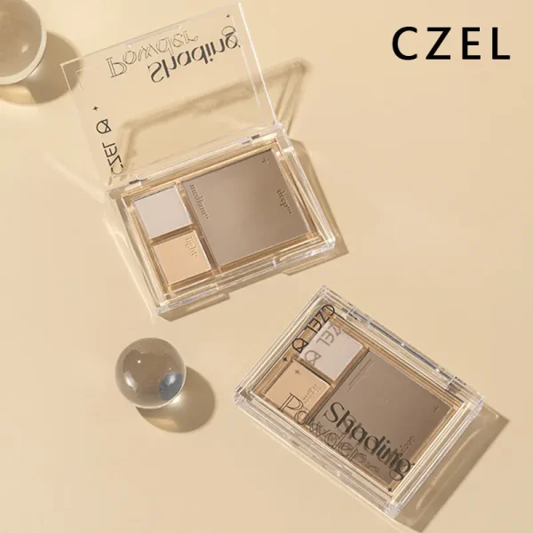 CZEL绔姿新品三色多功能高光阴影修容盘腮红哑光提亮闪粉批发直播