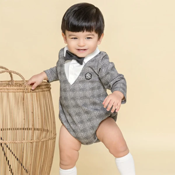 跨境新款婴幼儿男童长袖三角爬服绅士连体哈衣拍照欧美风男宝宝
