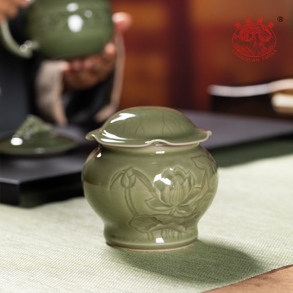 龙泉青瓷 茶杯家用马克杯喝水杯 陶瓷茶叶罐套装办公室过年礼盒装