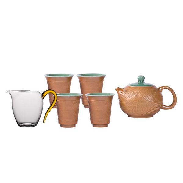 龙泉青瓷 手工跳刀一壶四杯功夫旅行茶具 陶瓷家用便携泡茶壶茶杯