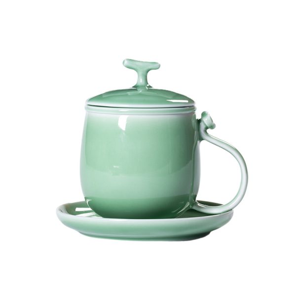 龙泉青瓷莲瓣高足杯子复古茶杯陶瓷家用主人杯马克杯功夫泡茶具