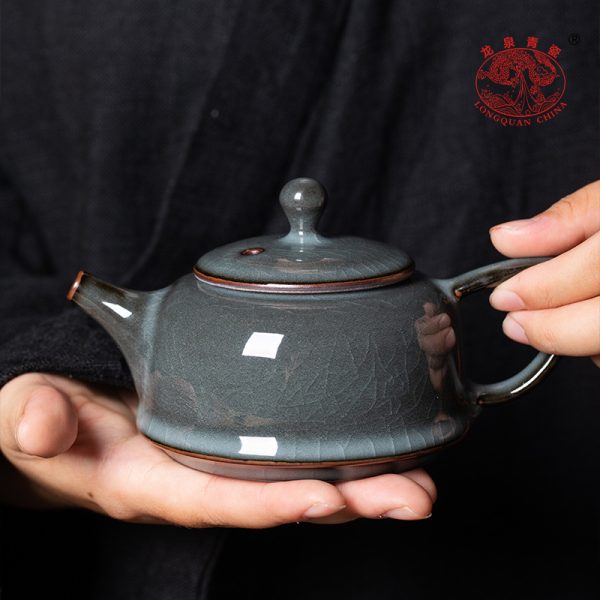 龙泉青瓷 手工茶壶单壶哥窑冰裂铁胎功夫茶具 陶瓷家用高档泡茶壶