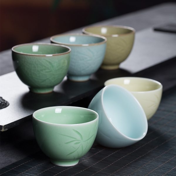 龙泉青瓷 品茗杯主人杯陶瓷功夫茶具喝茶杯 家用会客兰花单杯茶碗