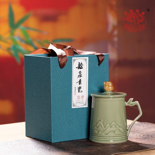 龙泉青瓷泡茶杯子男士大容量办公马克杯陶瓷高档商务会议喝水批发