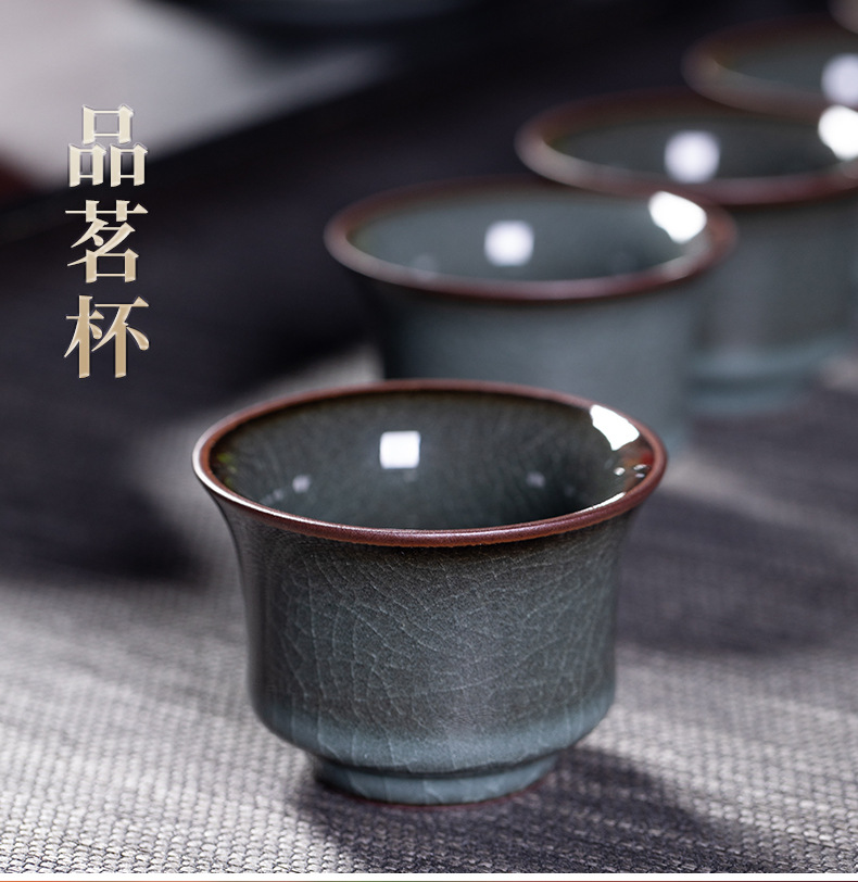龙泉青瓷铁胎泡茶壶茶杯套装陶瓷家用哥窑冰裂高档礼盒功夫茶具