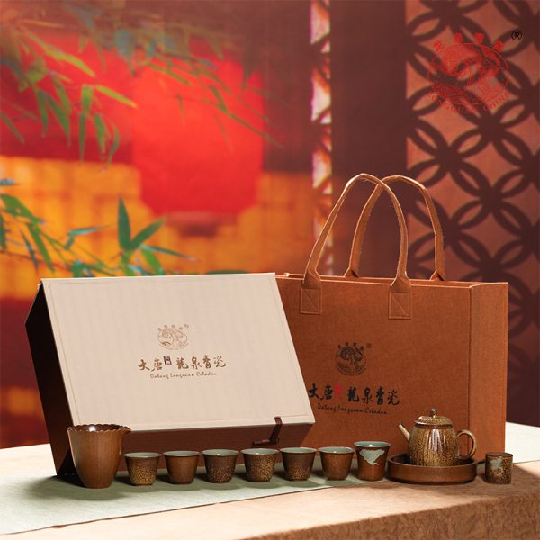 龙泉青瓷功夫茶具套装柴烧复古高档家用陶瓷泡茶壶喝茶品茗杯整套
