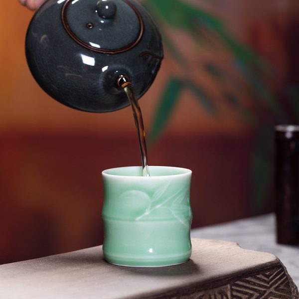 龙泉青瓷 中式家用冰裂水杯茶杯单个杯 陶瓷泡茶杯办公室无柄小杯