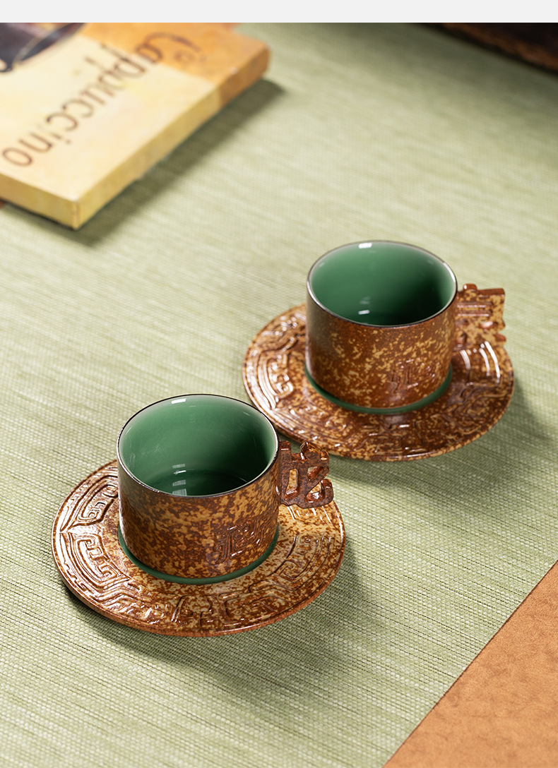 龙泉青瓷咖啡杯碟套装高档精致下午茶对杯伴手礼物陶瓷马克杯子