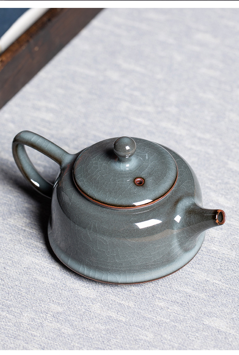 龙泉青瓷 手工茶壶单壶哥窑冰裂铁胎功夫茶具 陶瓷家用高档泡茶壶