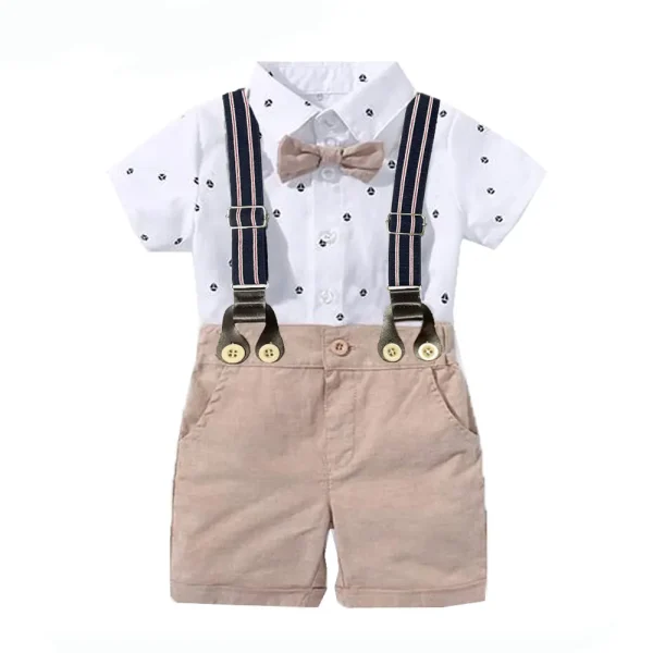 跨境 夏季新款 男宝宝绅士礼服 印花爬服婴幼儿三角哈衣 一件代发