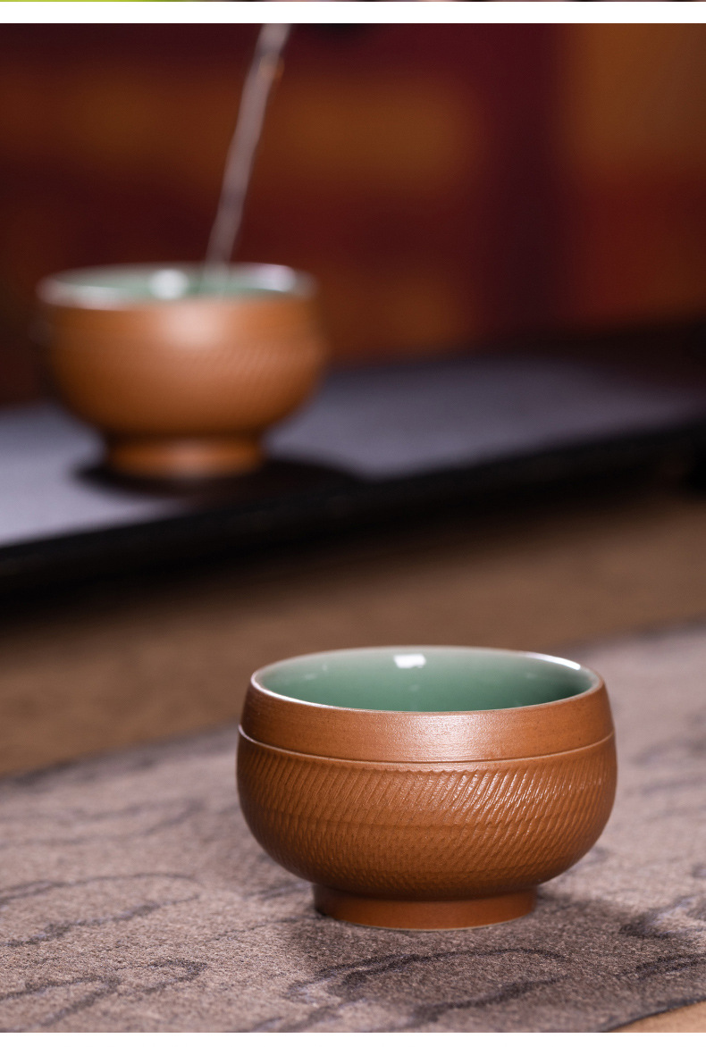 龙泉青瓷 功夫茶杯手工跳刀品茗杯单个杯 陶瓷家用高档泡茶碗茶盏