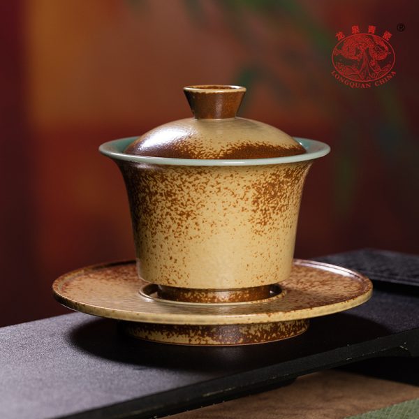 龙泉青瓷 三才盖碗窑变复古手工泡茶碗 陶瓷功夫茶具大号手抓茶碗