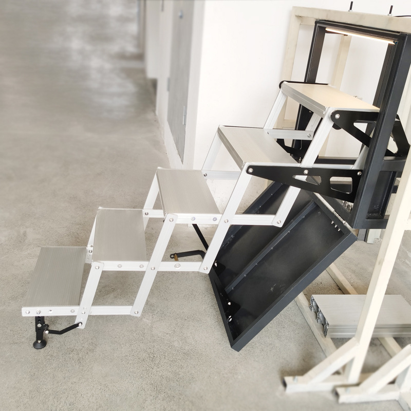 房车电动折叠踏板 越野重汽汕德卡带灯五层折叠踏步 拖挂防滑脚踏