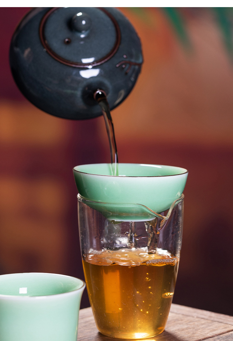 厂家直销 龙泉青瓷功夫茶具过滤茶漏茶托 陶瓷茶具配件滤茶器批发