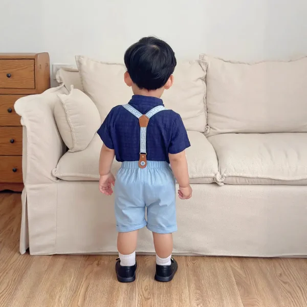 欧美绅士夏款儿童套装宝宝正装polo衬衫背带短裤宴会礼服男童夏装