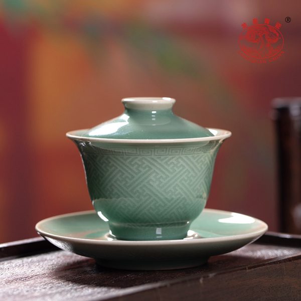 龙泉青瓷三才盖碗泡茶杯茶碗陶瓷单个大号不烫手功夫茶具家用杯子