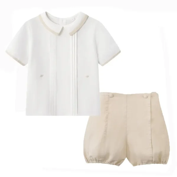 男童西班牙风礼服纯色两件套夏新款高端童装服装上衣短袖短裤套装