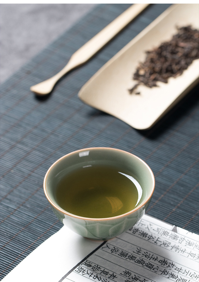 龙泉青瓷个人功夫茶杯原矿仿古莲瓣品茗杯单个小杯子陶瓷创意茶碗
