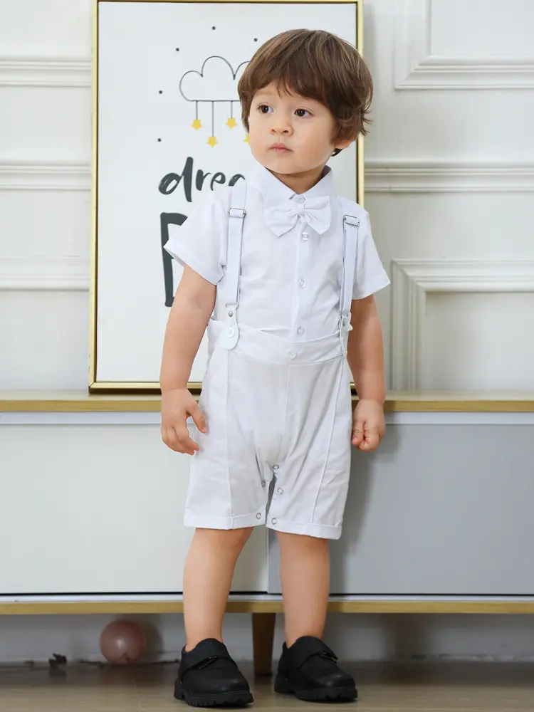 跨境男宝宝绅士周岁洗礼服夏季新款男童连体爬服一件代发童装礼服