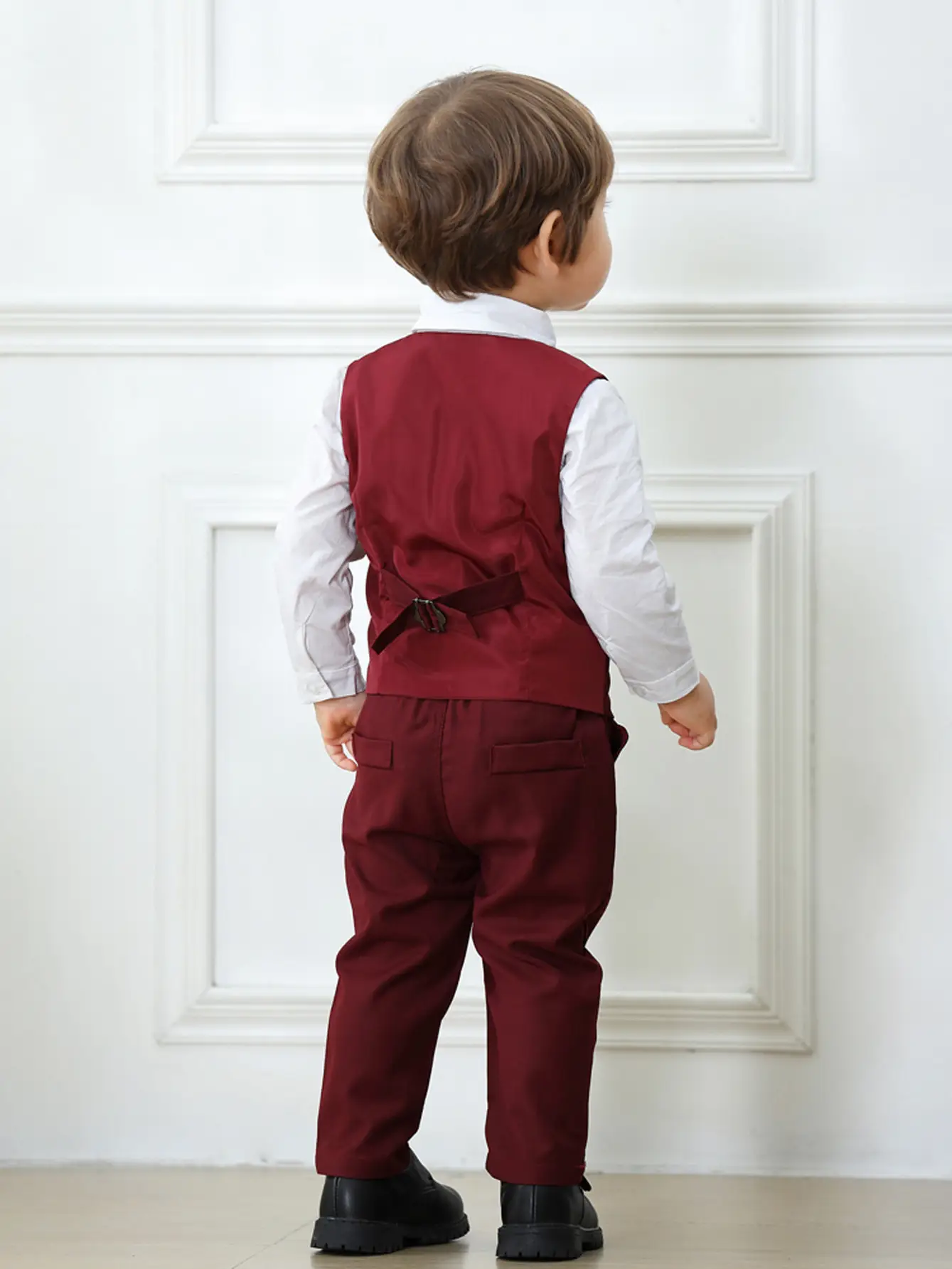 跨境新款儿童套装宝宝宴会派对绅士领花马甲礼服欧美风男童三件套