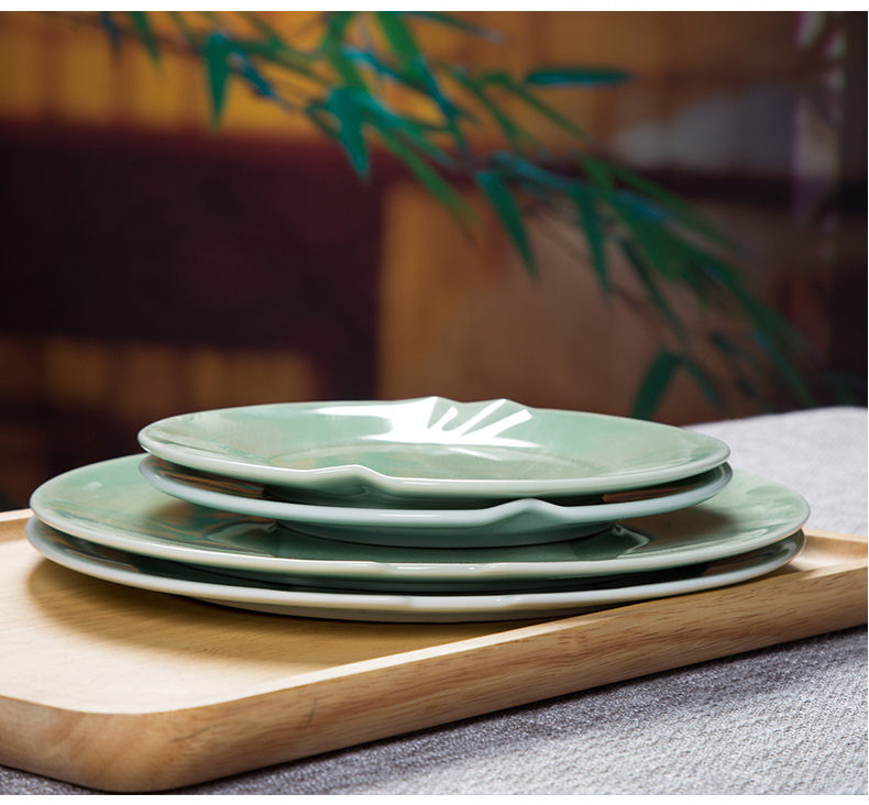龙泉青瓷盘子中式家用酒店用品餐具陶瓷菜碟拼盘组合创意光面菜盘