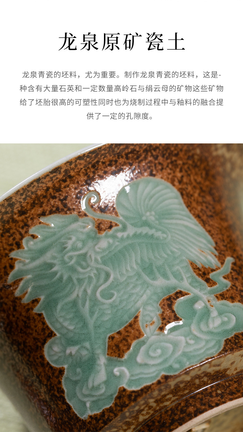 龙泉青瓷 三才盖碗家用功夫茶具敬茶泡茶碗 陶瓷仿古柴烧手抓茶碗