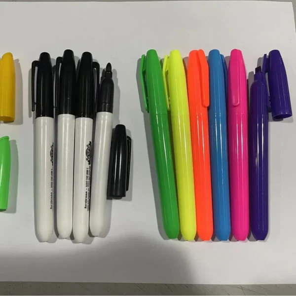 六色荧光笔可印塑料按动笔圆珠笔有色透明荧光笔多种款式