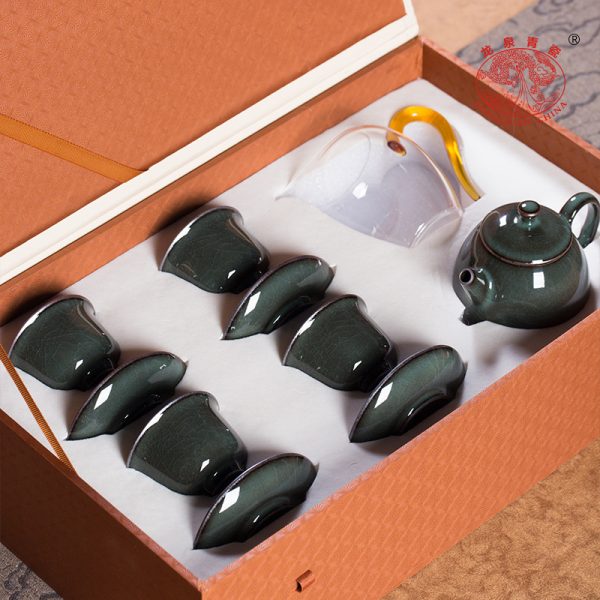 龙泉青瓷 创意铁胎功夫茶具套装 陶瓷便携旅行泡茶壶茶杯盏礼盒装