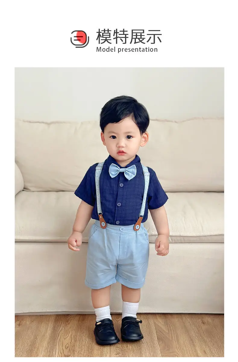 欧美绅士夏款儿童套装宝宝正装polo衬衫背带短裤宴会礼服男童夏装