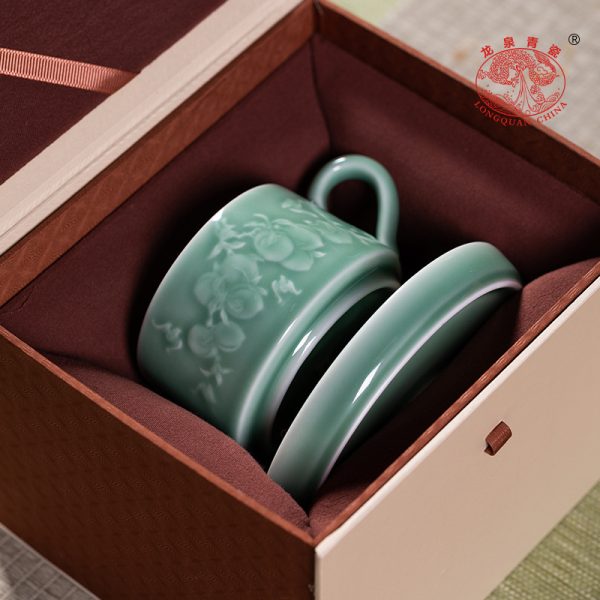 龙泉青瓷高级感咖啡杯陶瓷杯碟套装下午茶马克杯泡茶水杯子办公室