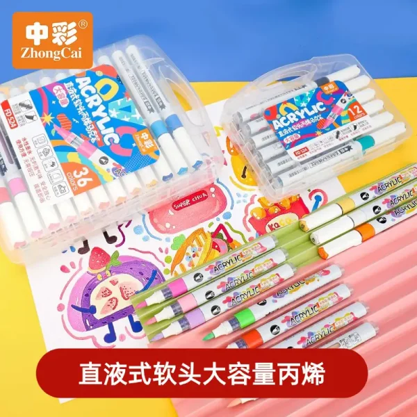 工厂直供524直液式软头丙烯马克笔48色不透色可叠色儿童小学生水