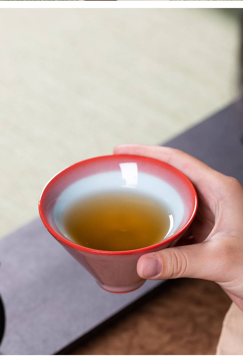 龙泉青瓷 功夫茶杯手工主人杯单杯 陶瓷红釉斗笠杯大号品茗杯茶盏