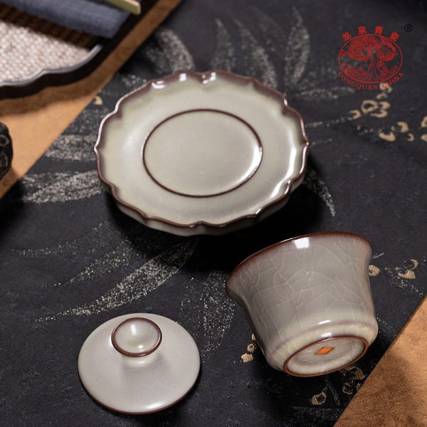 龙泉青瓷 三才盖碗功夫茶具敬茶泡茶碗 陶瓷家用哥窑冰裂大号盖碗